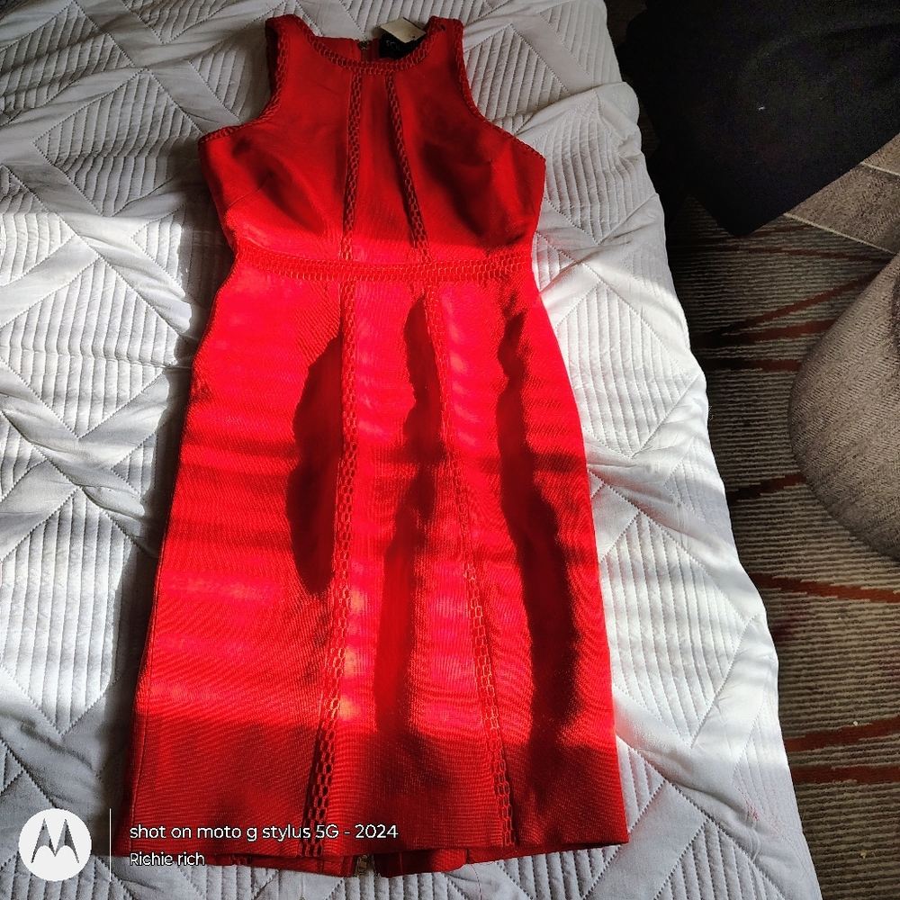 Toccin (NY) red hot formal cocktail dress.
